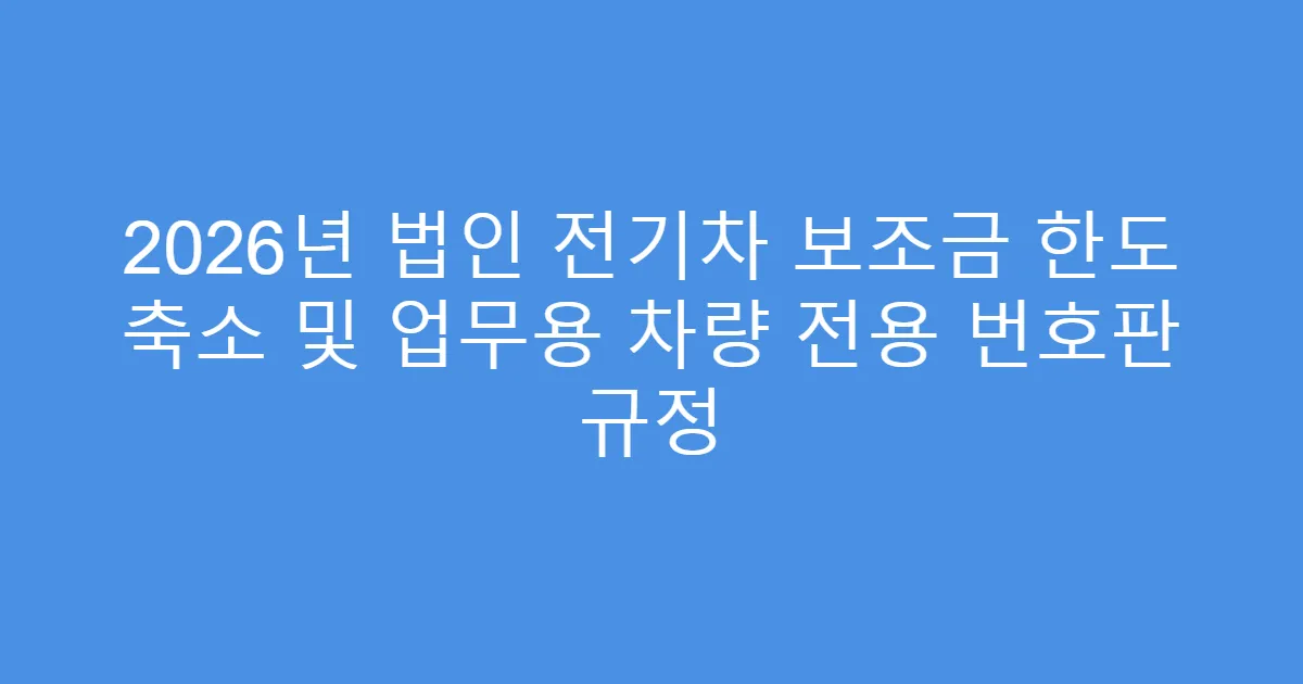2026년 법인 전기차 보조금 한도 축소 및 업무용 차량 전용 번호판 규정