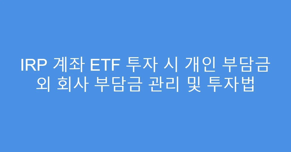IRP 계좌 ETF 투자 시 개인 부담금 외 회사 부담금 관리 및 투자법